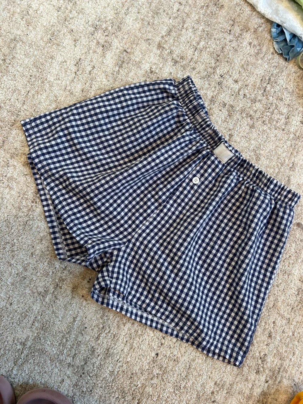 Gingham Elastic Waist Women's Shorts - Navy and White